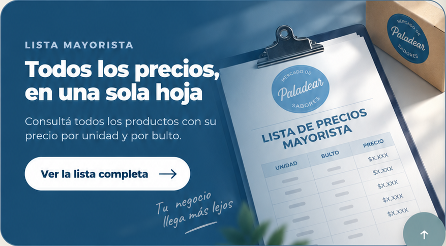 Lista mayorista con todos los precios por unidad y por bulto.