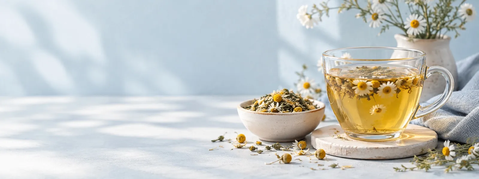 Taza completa de té con hierbas y flores